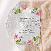 Rustic Pink Florals op White Wood Wedding Programmakaart