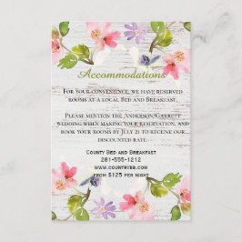 Rustic Pink Florals op witte houtaccommodatie Informatiekaartje