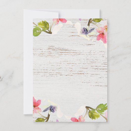 Rustic Pink Florals over de Uitnodiging van Wit Ve (Achterkant)