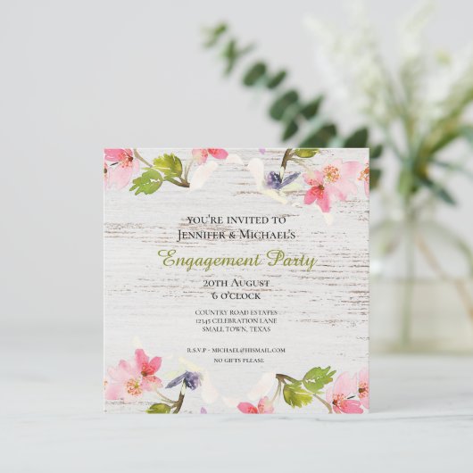 Rustic Pink Florals over de Uitnodiging van Wit Ve (Staand voorkant)
