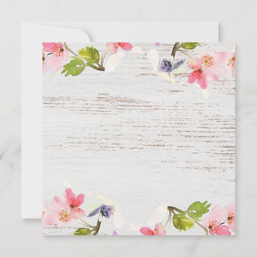 Rustic Pink Florals over de Uitnodiging van Wit Ve (Achterkant)