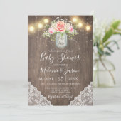 Rustic Pink Flowers Mason Jar Lace Baby shower Kaart (Staand voorkant)