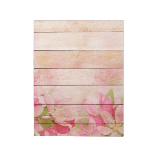 Rustic Pink Flowers op hout Notitieblok (Linkerzijde)