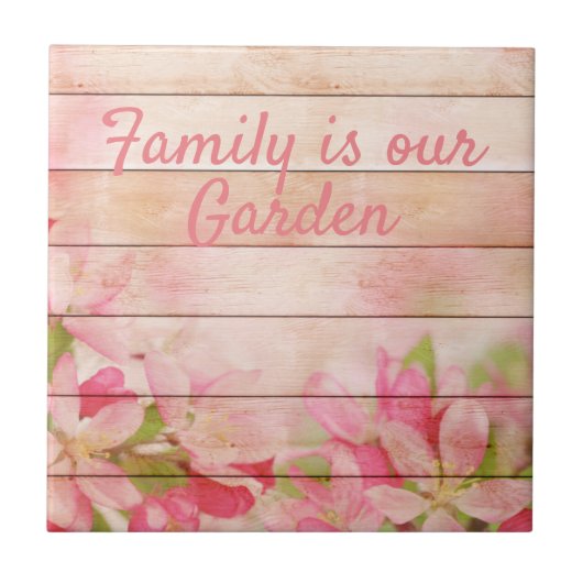 Rustic Pink Flowers op hout Tegeltje (Voorkant)