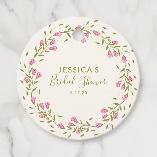 Rustic Pink Garden Flowers Custom Vrijgezellenfees Bedankjes Labels (Voorkant)