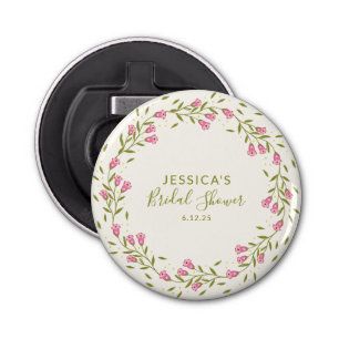 Rustic Pink Garden Flowers Custom Vrijgezellenfees Button Flesopener