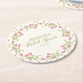 Rustic Pink Garden Flowers Custom Vrijgezellenfees Ronde Kartonnen Onderzetter