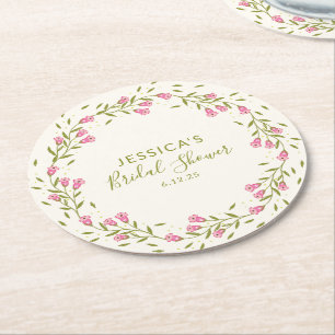 Rustic Pink Garden Flowers Custom Vrijgezellenfees Ronde Kartonnen Onderzetter