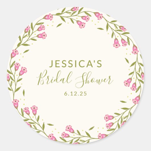 Rustic Pink Garden Flowers Custom Vrijgezellenfees Ronde Sticker (Voorkant)