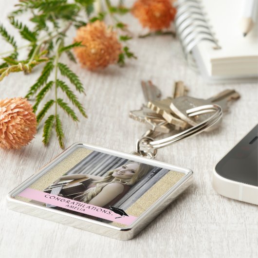 Rustic Pink Gefeliciteerd Afstuderen Foto Sleutelhanger (Zijkant)