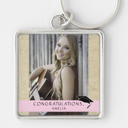 Rustic Pink Gefeliciteerd Afstuderen Foto Sleutelhanger (Voorkant)