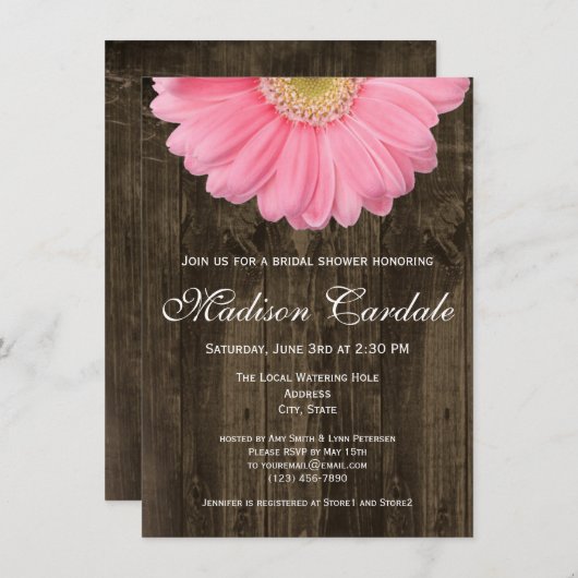 Rustic Pink Gerber Daisy Bridal Shower Kaart (Voorkant / Achterkant)