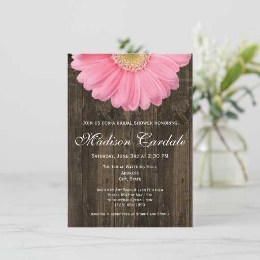 Rustic Pink Gerber Daisy Bridal Shower Kaart (Staand voorkant)
