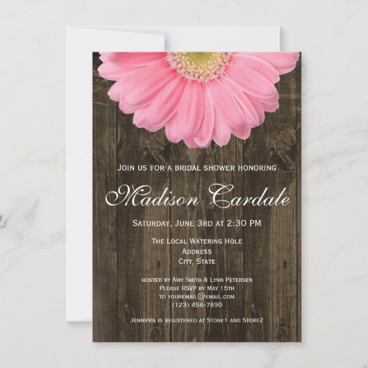 Rustic Pink Gerber Daisy Bridal Shower Kaart (Voorkant)