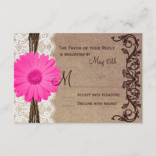 Rustic Pink Gerber Daisy Lace Wedding RSVP-kaarten RSVP Kaartje