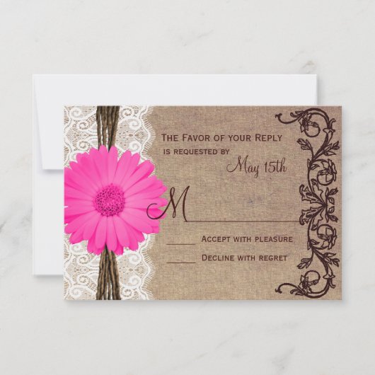 Rustic Pink Gerber Daisy Lace Wedding RSVP-kaarten RSVP Kaartje (Voorkant)