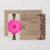 Rustic Pink Gerber Daisy Lace Wedding RSVP-kaarten RSVP Kaartje (Voorkant / Achterkant)