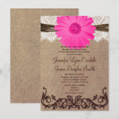 Rustic Pink Gerber Daisy Lace Wedding Uitnodiging (Voorkant / Achterkant)