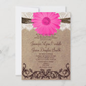Rustic Pink Gerber Daisy Lace Wedding Uitnodiging (Voorkant)