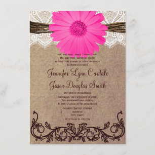 Rustic Pink Gerber Daisy Lace Wedding Uitnodiging