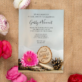 Rustic Pink Gerber Daisy Woodland Engagement Party Kaart