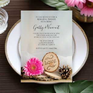 Rustic Pink Gerber Daisy Woodland Rehearsal Dinner Kaart