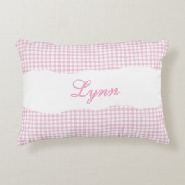 Rustic Pink Gingham Personalized Name Accent Kussen