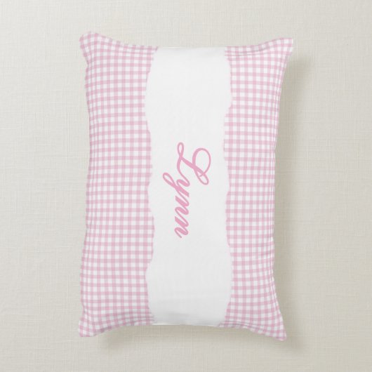 Rustic Pink Gingham Personalized Name Accent Kussen (Achterkant (Verticaal))