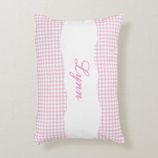 Rustic Pink Gingham Personalized Name Accent Kussen (Voorkant(Verticaal))