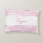 Rustic Pink Gingham Personalized Name Accent Kussen (Achterkant)