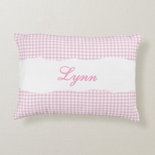 Rustic Pink Gingham Personalized Name Accent Kussen (Achterkant)