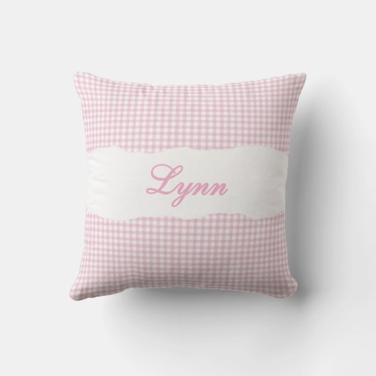Rustic Pink Gingham Personalized Name Kussen (Achterkant)