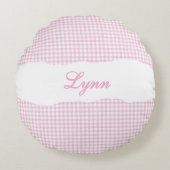 Rustic Pink Gingham Personalized Name Rond Kussen (Voorkant)