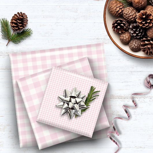 Rustic Pink Gingham Plaid Inpakpapier Vel