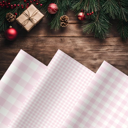 Rustic Pink Gingham Plaid Inpakpapier Vel
