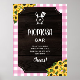 Rustic Pink Gingham Sunflower Monogram Momosa Bar Poster