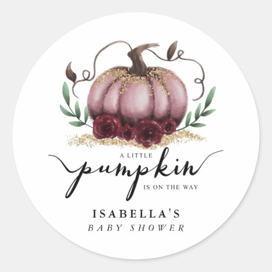 Rustic Pink Gold Pumpkin Baby shower Favor Ronde Sticker (Voorkant)