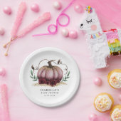 Rustic Pink Gold Pumpkin Baby shower Papieren Bordje (Feest)