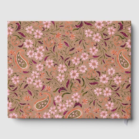 Rustic Pink Green Floral Paisley Motif Wedding Gastenboek (Achterkant)