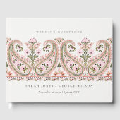 Rustic Pink Green Floral Paisley Motif Wedding Gastenboek (Voorkant)