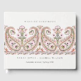 Rustic Pink Green Floral Paisley Motif Wedding Gastenboek