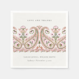 Rustic Pink Green Floral Paisley Motif Wedding Servet