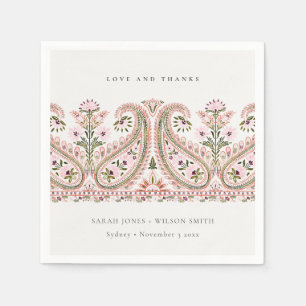 Rustic Pink Green Floral Paisley Motif Wedding Servet