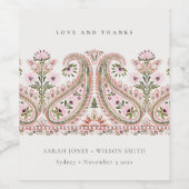 Rustic Pink Green Floral Paisley Motif Wedding Wijn Etiket (Enkel label)
