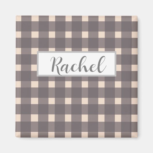 Rustic Pink Grey Gingham Magneet (Voorkant)