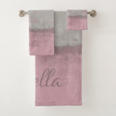 Rustic Pink Grey Mallow Abstract Art Nr42 Monogram Bad Handdoek (Insitu)