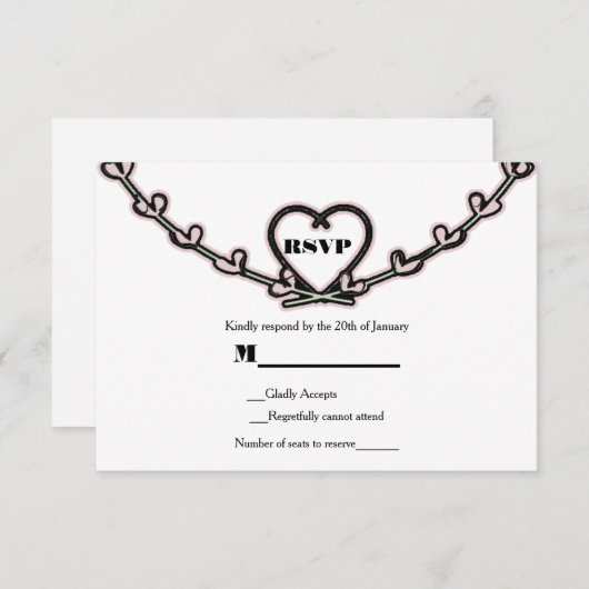 Rustic Pink Heart Vine Wedding Verloving RSVP Kaart (Voorkant / Achterkant)