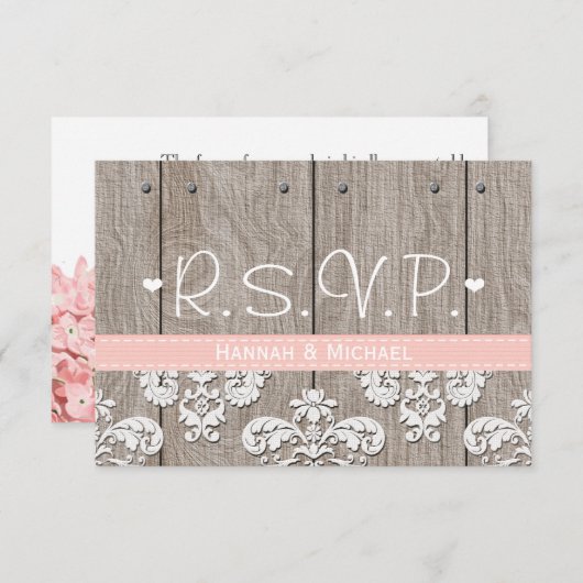 Rustic Pink Hydrangea Wedding RSVP-reactiekaart RSVP Kaartje (Voorkant / Achterkant)