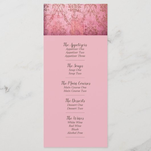 RUSTIC PINK - Kaart van het WeddenMenu (Achterkant)