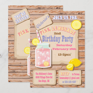 Rustic Pink Lemonade Birthday Party Kaart